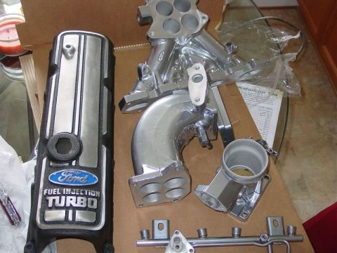 1986 Ford Mustang - Powdercoated intake, fuel rail, and valve cover by Mad Adder Powdercoating.
