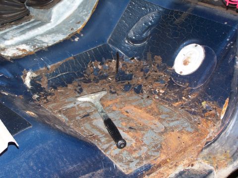 1986 Ford Bronco - Tar / Sound deadner reomoval. Use a hammer and scrapper and a hammer