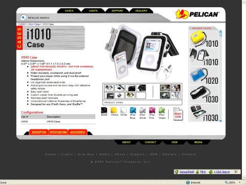 1991 Ford Bronco - Product page for the Pelican i1010 case, detailing its features and available colors for iPods.