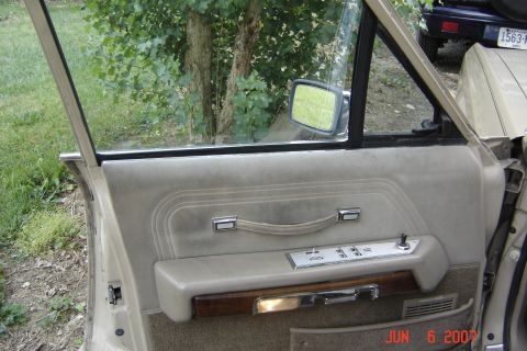 1989 Ford Crown Victoria LTD - Interior door panel view showing power window controls and wood trim, with another vehicle in the background.