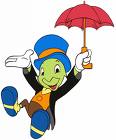 1997 Ford Taurus - A cartoon character, Jiminy Cricket, is depicted in a formal suit, holding an umbrella aloft.