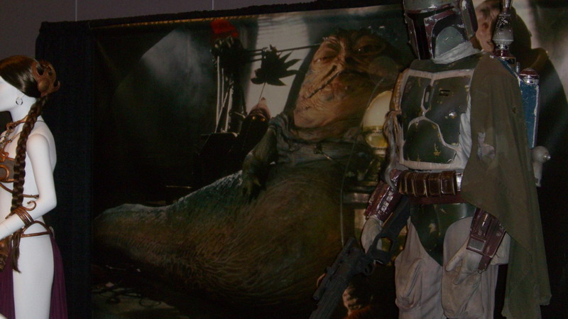 Boba Fett costume and Jabba the Hutt backdrop with Leia mannequin