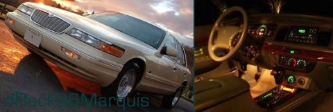 1996 Mercury Grand Marquis - The exterior and interior of a 1996 Mercury Grand Marquis are shown in this split image.