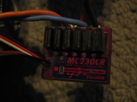 1974 Ford F-100 - Close-up of a Futaba MC230CR electronic speed controller for an RC car.