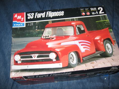 1974 Ford F-100 - This is a model kit box, not a photo of a real vehicle. The box art depicts a customized 1953 Ford pickup truck.