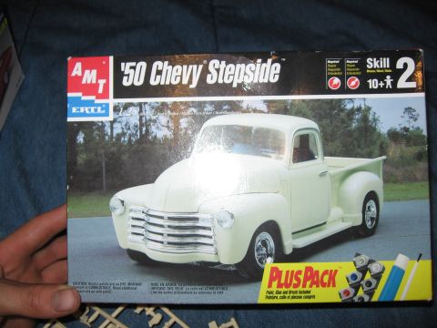 1974 Ford F-100 - Plastic model kit box for a 1950 Chevrolet Stepside pickup truck, a skill level 2 rating.