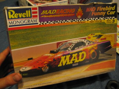 1974 Ford F-100 - The box art depicts a drag racing funny car with "MAD" emblazoned on its side and a checkered flag motif.