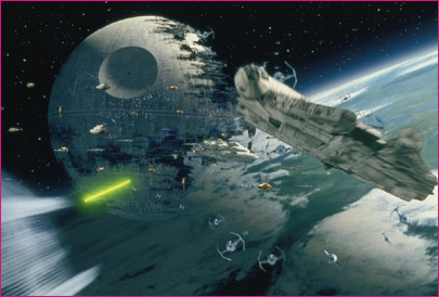 1991 Ford Taurus - A space battle unfolds near the Death Star, with the Millennium Falcon engaged in combat.