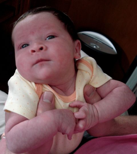 2000 Ford Crown Victoria - A baby is held by adult hands, looking upwards.