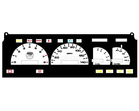 1992 Ford Taurus - This gauge cluster features a speedometer that reads up to 140 MPH and a tachometer up to 8000 RPM.