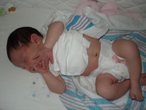2000 Ford Crown Victoria - A newborn baby rests peacefully on a blanket, its face partially obscured by its hand.
