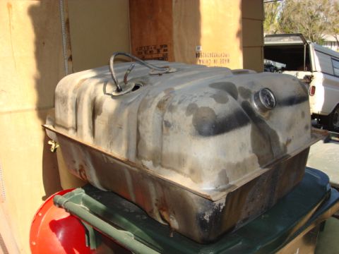 1983 Ford Bronco - this view shows the small neck and sending unit holes of the non-EFI fuel tank.
