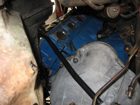 1973 Ford Ranchero - Engine and transmission components are visible in this close-up shot.
