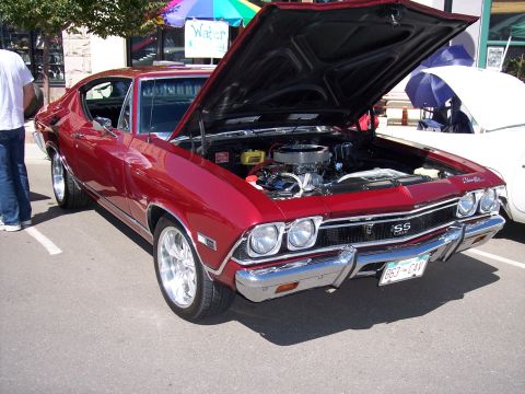 1972 Ford Ranchero - This 1969 Chevrolet Chevelle SS is displayed with its hood open, revealing the engine.
