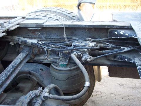 1981 Kenworth W900A - Close-up view of the undercarriage of a truck, focusing on the suspension system.
