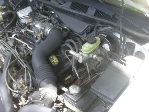 1997 Ford Crown Victoria - The engine bay of a 1997 Ford Crown Victoria is visible, with various mechanical parts and fluids.