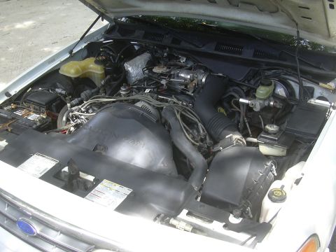 1997 Ford Crown Victoria - The engine compartment of a 1997 Ford Crown Victoria is shown with the hood open.