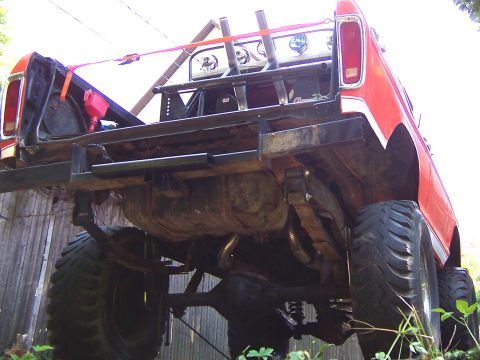 1978 Ford Bronco - This heavily modified pickup truck features oversized tires and a custom rear bumper, suggesting off-road use.