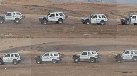 1992 Ford Explorer - Multiple 1992 Ford Explorer SUVs compete in an off-road race, captured in a sequence of shots.