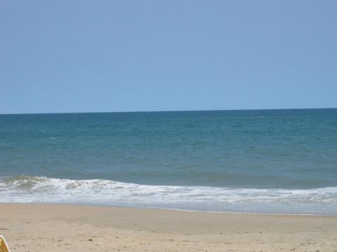 1985 Ford LTD Crown Victoria - A tranquil beach scene with the ocean meeting the shore under a vast expanse of blue sky.