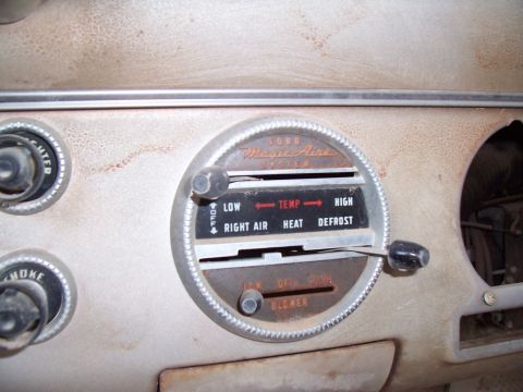 1955 Ford Customline - Interior view of 1955 Ford Customline climate controls, showing the Magic Air system.
