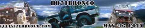 1978 Ford Bronco - A banner image three Ford Broncos, with the center vehicle displaying "HD78BRONCO" and "FULLSIZEBRONCO.COM" text.