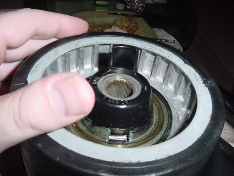 1989 BMW 3 Series - Close-up view of a steering wheel hub assembly, showing the splined shaft mechanism.