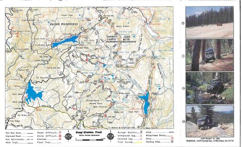1967 Ford Bronco - Map detailing trails and terrain in Kaiser and John Muir Wilderness areas, with vehicle photos.