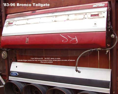 1983 Ford Bronco - SOLD '83-96 Bronco Tailgate from '90 EB Motor needs bushings. Inside latch handle doesn't lie flat. Trim panel stripe & blue oval missing.…