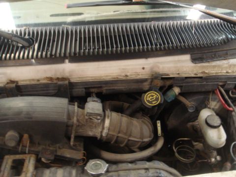 1996 Ford Bronco - Close-up view of the engine compartment, highlighting various mechanical components and fluid reservoirs.