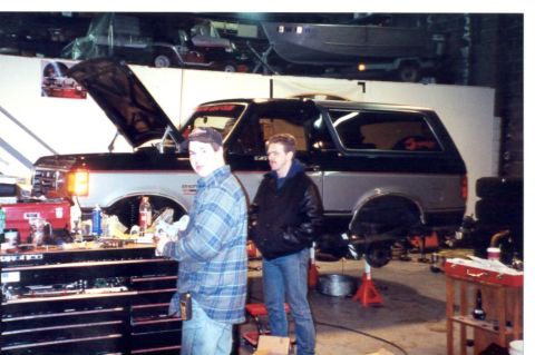 1989 Ford Bronco - Greg watching Jon during the gear install in Jons shop.