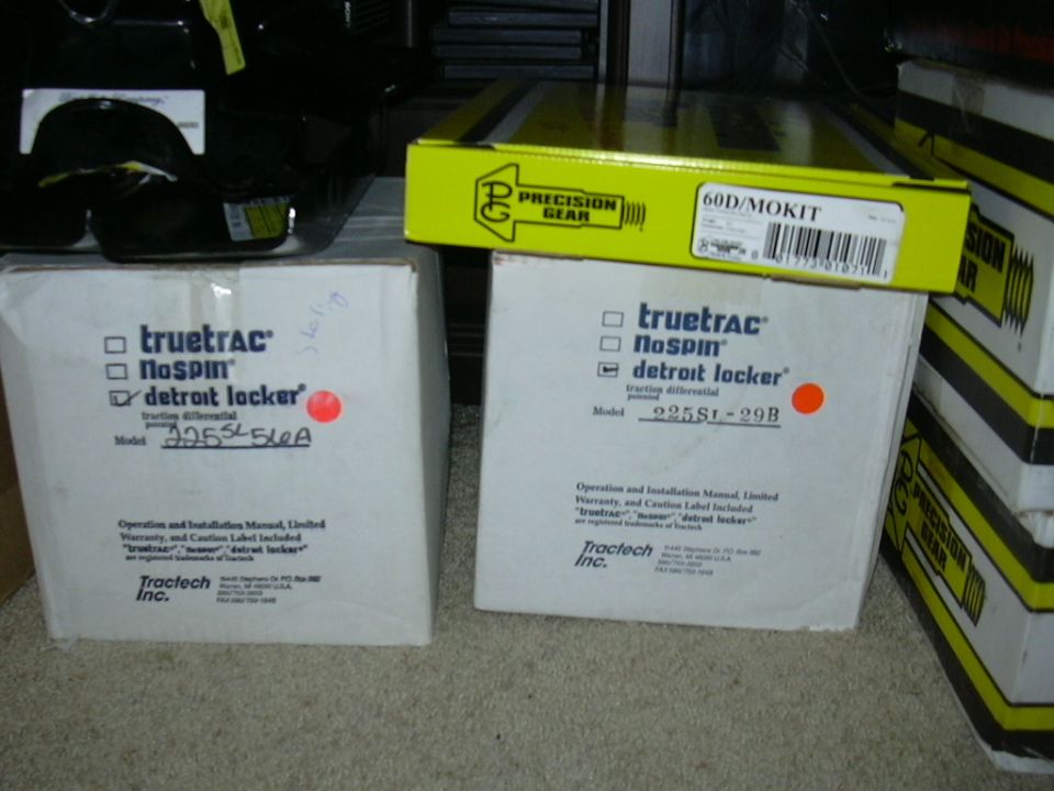 Boxes of Truetrac and Detroit Locker differential parts, Precision Gear kit