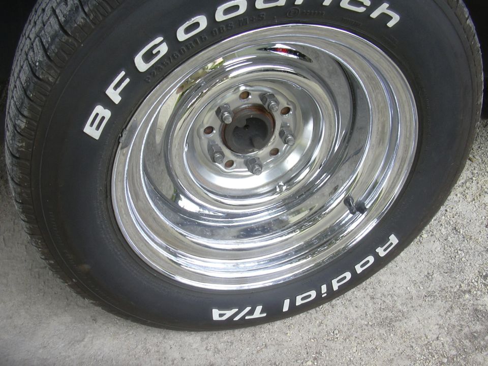 Close-up of a chrome wheel with BFGoodrich Radial T/A tires