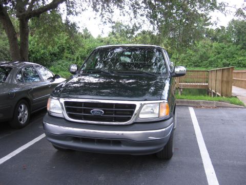 2001 Ford F-150 - Front view of a dark green 2001 Ford F-150 pickup truck parked in a lot.