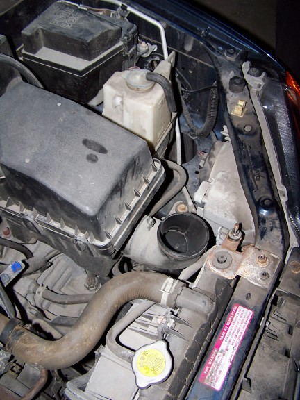 2000 Ford Crown Victoria - Close-up view of a car's engine bay, showing various components and hoses.