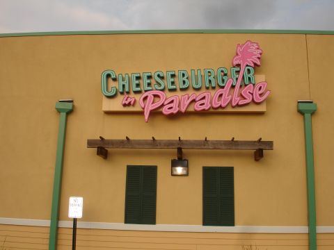 1993 Ford Taurus - Exterior view of the Cheeseburger in Paradise restaurant sign.