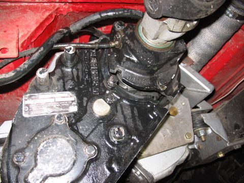 1970 Ford Bronco - Underside view of a vehicle's steering box and driveshaft components, showing a data plate.