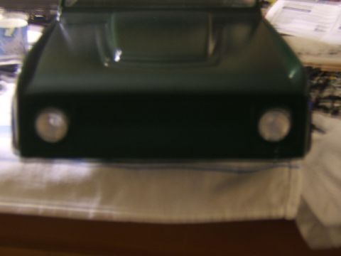 1988 Ford Bronco - Front view of a dark green vehicle's hood and headlights.