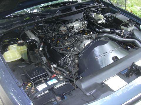 1996 Ford Crown Victoria - The engine bay of a 1996 Ford Crown Victoria, showing the V8 engine, battery, and various fluid reservoirs.