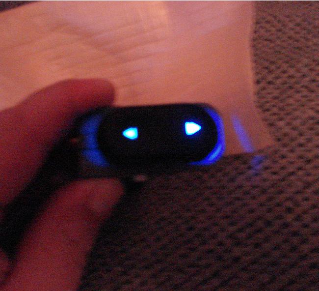 The new blue LEDs lighting the switch