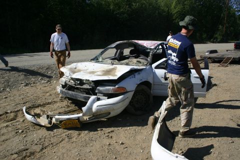 2003 Jeep TJ - This heavily damaged sedan appears to be beyond repair.
