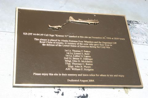2003 Jeep TJ - Plaque commemorates a crash site with names of crew members and dedication date.