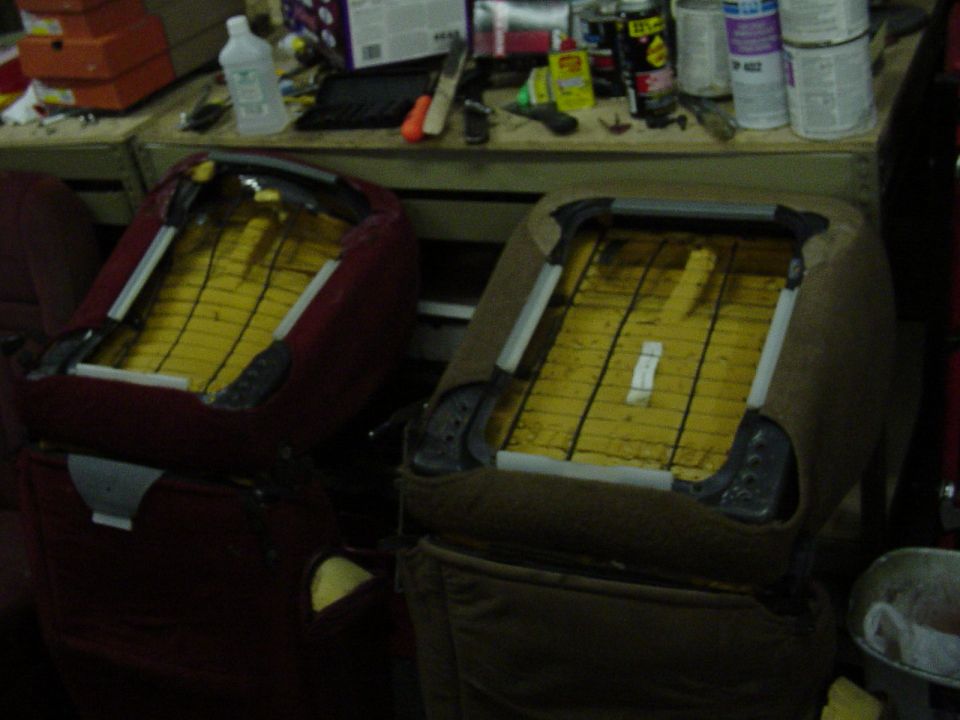 Comparison of the wrecked red seat and my $20 junkyard tan seat