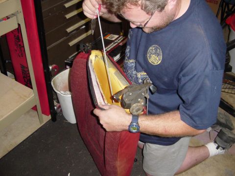 1989 Ford Bronco - Todd putting in the metal rods that keep the shape of the seat