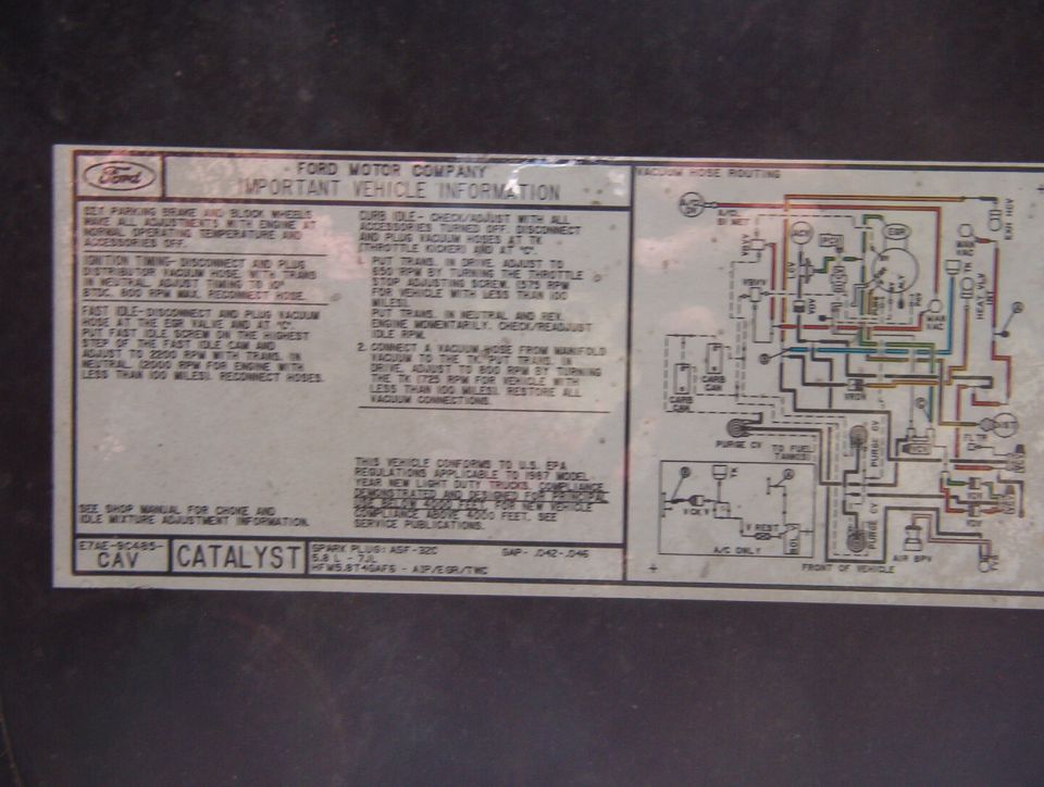 Brown's '87 351W carb VECI label