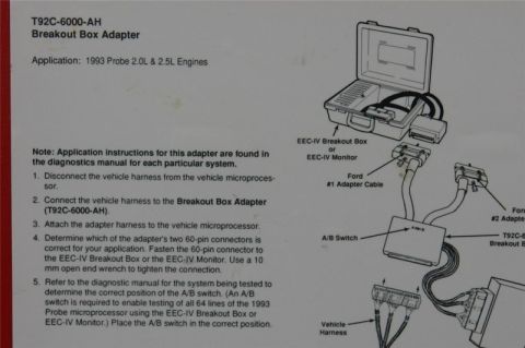 1994 Ford Probe - This diagram illustrates the T92C-6000-AH breakout box adapter and its application for Ford Probe engines.