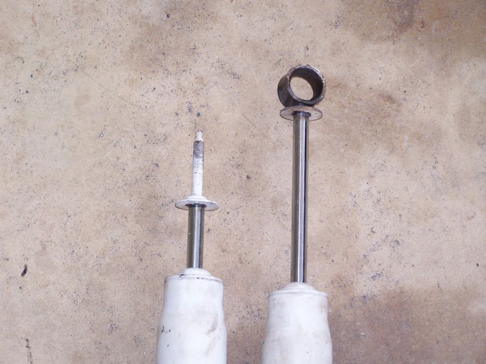 Shock modification. These shocks were for a 77' F-150. I cut off the stud and welded on a eye.