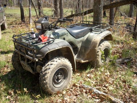 1999 Honda FOURTRAX FOREMAN S - 1999 Honda FOURTRAX FOREMAN S ATV parked in a wooded area with fallen leaves on the ground.