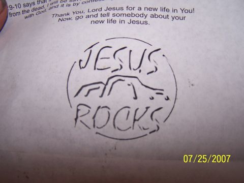 1979 Ford F-150 - A document features a hand-drawn circular graphic with the words 'Jesus Rocks' and religious text, dated 07/25/2007.