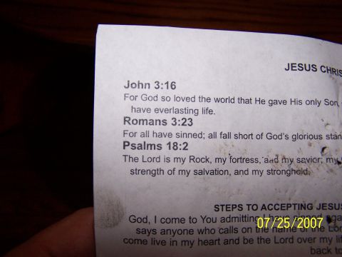 1979 Ford F-150 - Document displays religious text including Bible verses and steps to accepting Jesus, with a date stamp of 07/25/2007.